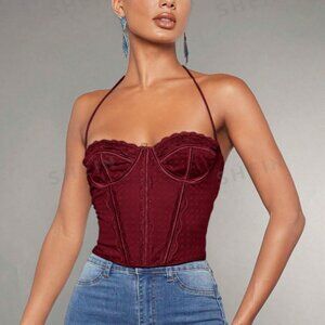 Sexy  wine/red lace bustier